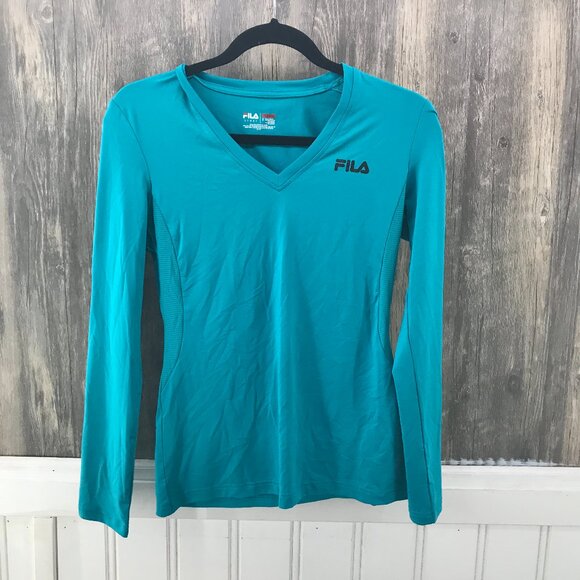Fila aqua long sleeve running v-neck top size S - Picture 1 of 3